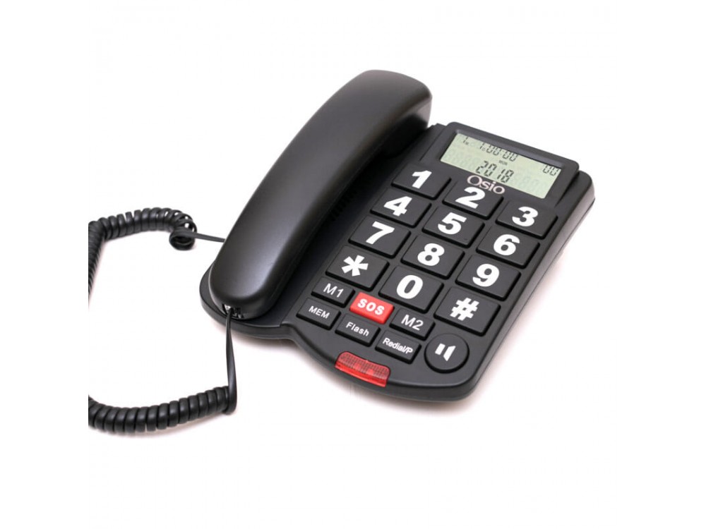 Osio OSWB-4760B Telephone with Large Buttons, Open Listening & SOS Function, Black