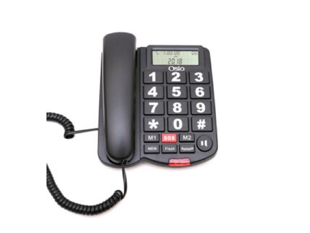 Osio OSWB-4760B Telephone with Large Buttons, Open Listening & SOS Function, Black