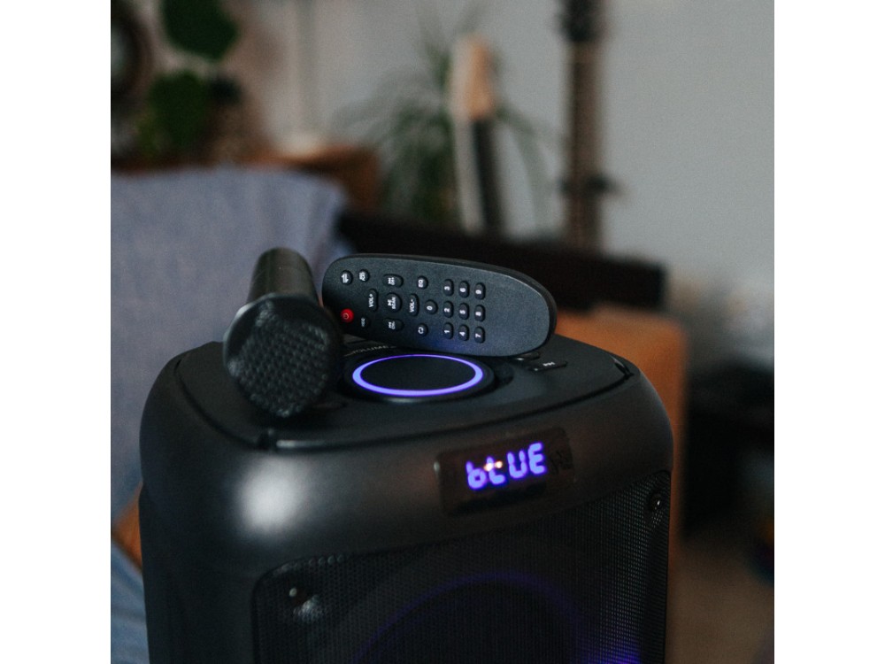 Osio Portable Bluetooth Speaker 80W & Karaoke System with Wireless Microphone, RGB LED, FM Radio, USB, AUX, TF & TWS Capability, Black