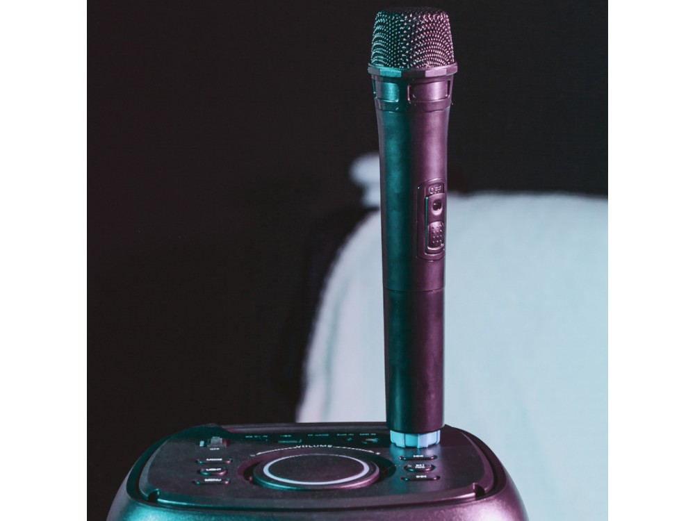 Osio Portable Bluetooth Speaker 80W & Karaoke System with Wireless Microphone, RGB LED, FM Radio, USB - Open Package