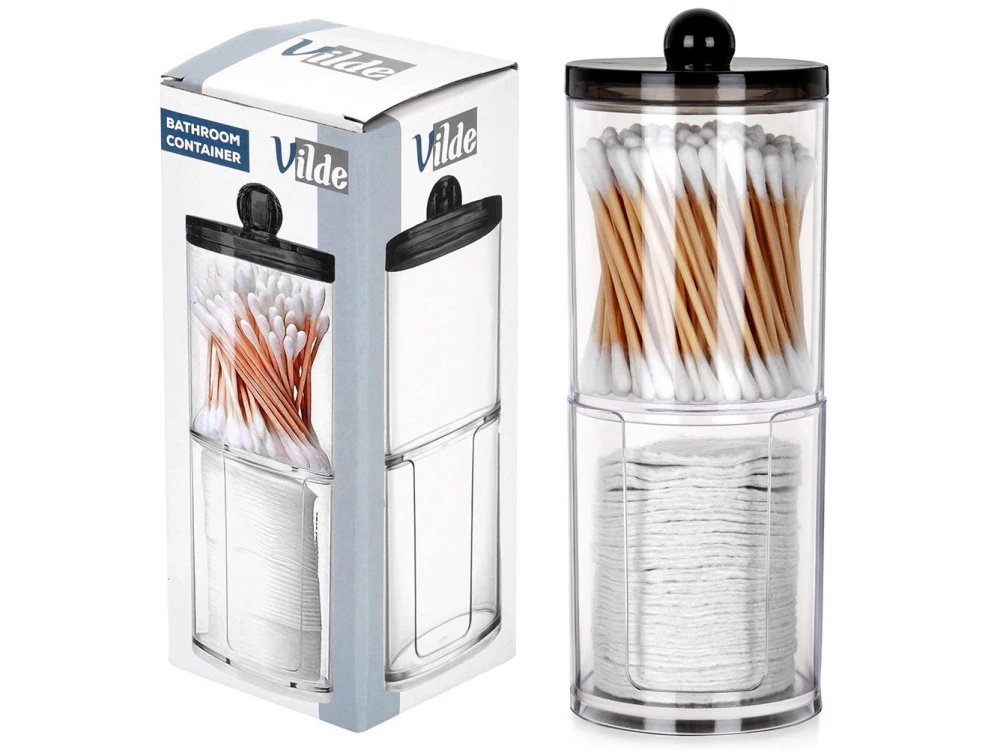Vilde 2-Tier Cotton Swab & Cotton Pad Case with Lid Black