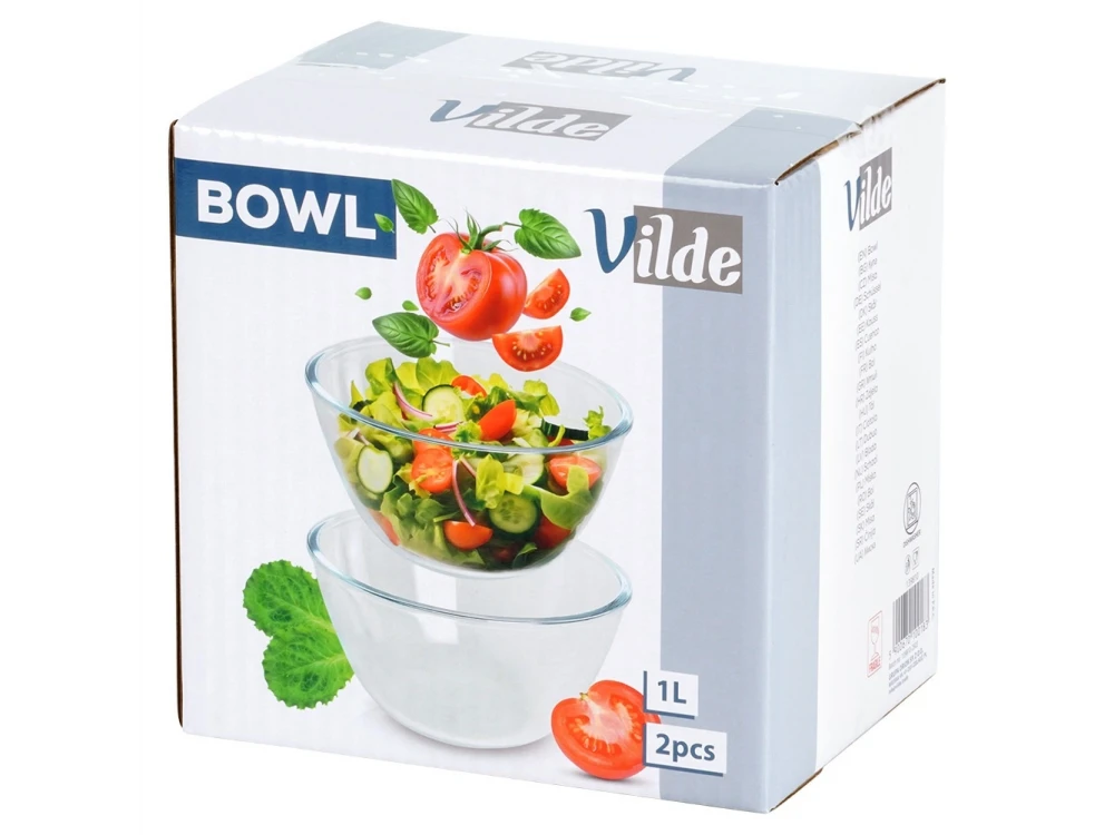 Vilde Serving Bowl Glass, Salad Bowls 1L set of 2, Glass