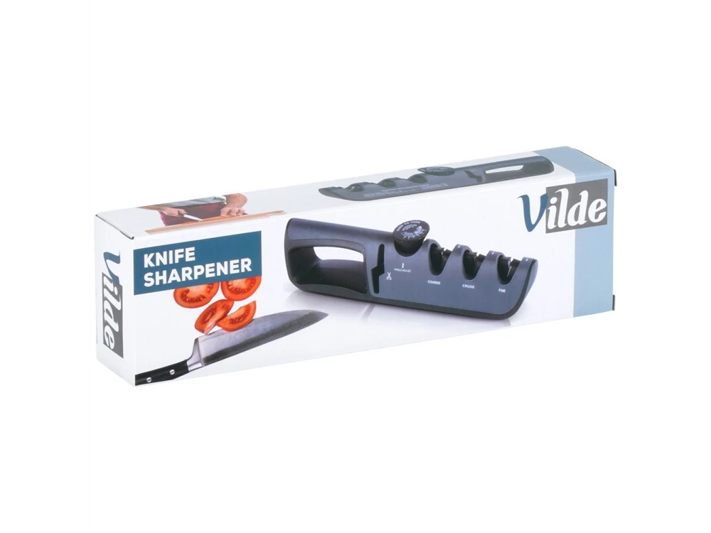 Vilde Premium Kitchen Knife Sharpener, Handheld Knife Sharpener with 4 Sharpening Levels, Black