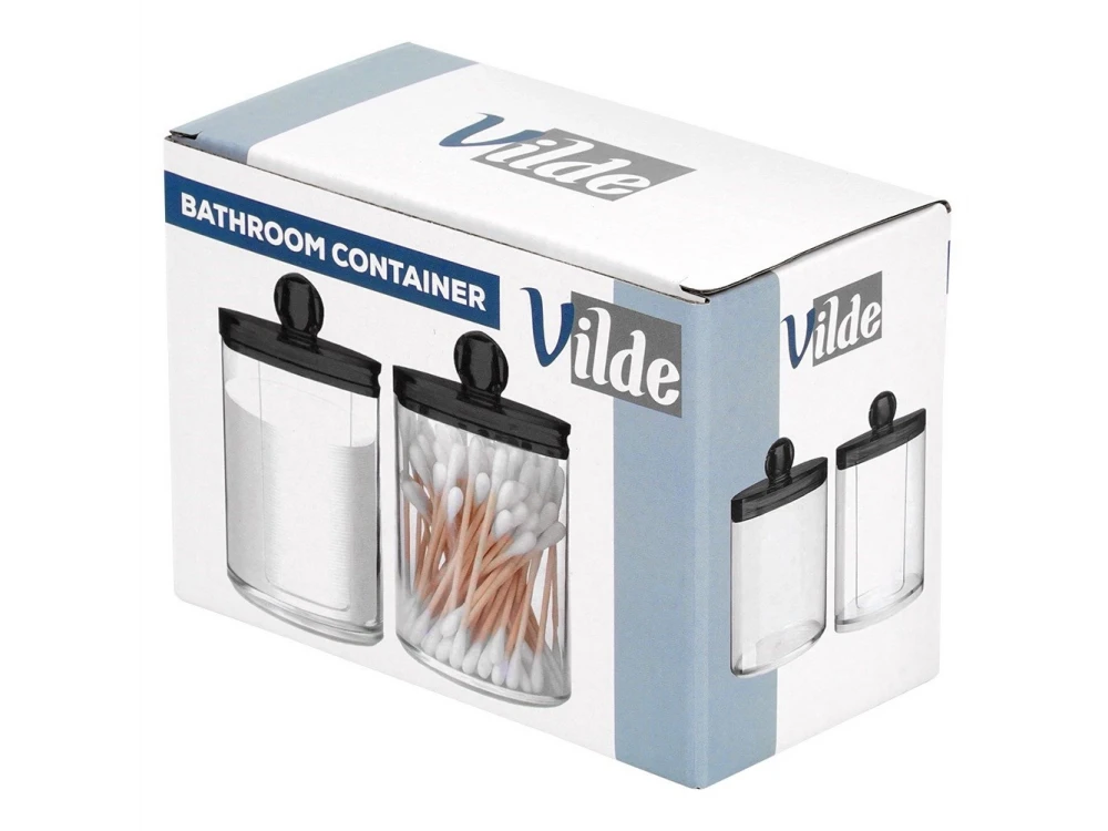 Vilde Set of 2 Cotton Swab & Cotton Pad Cases with Lid Black