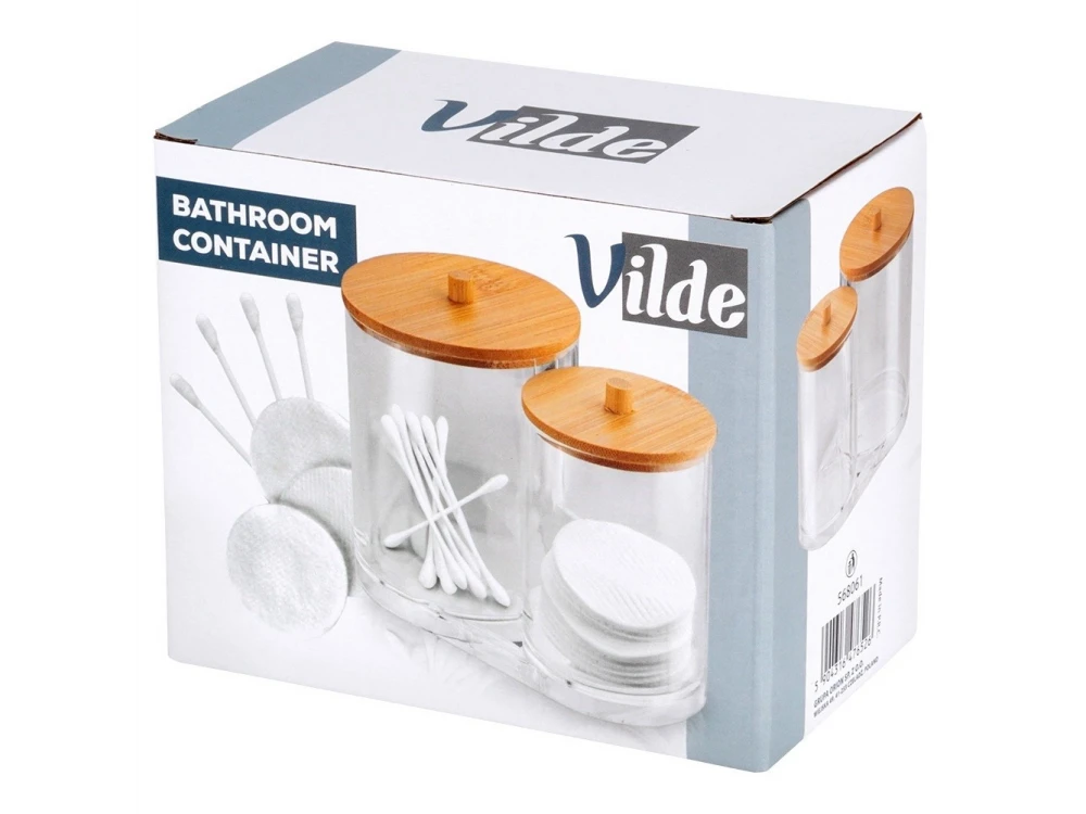 Vilde Double Cotton Swab & Cotton Pad Case with Bamboo Lid