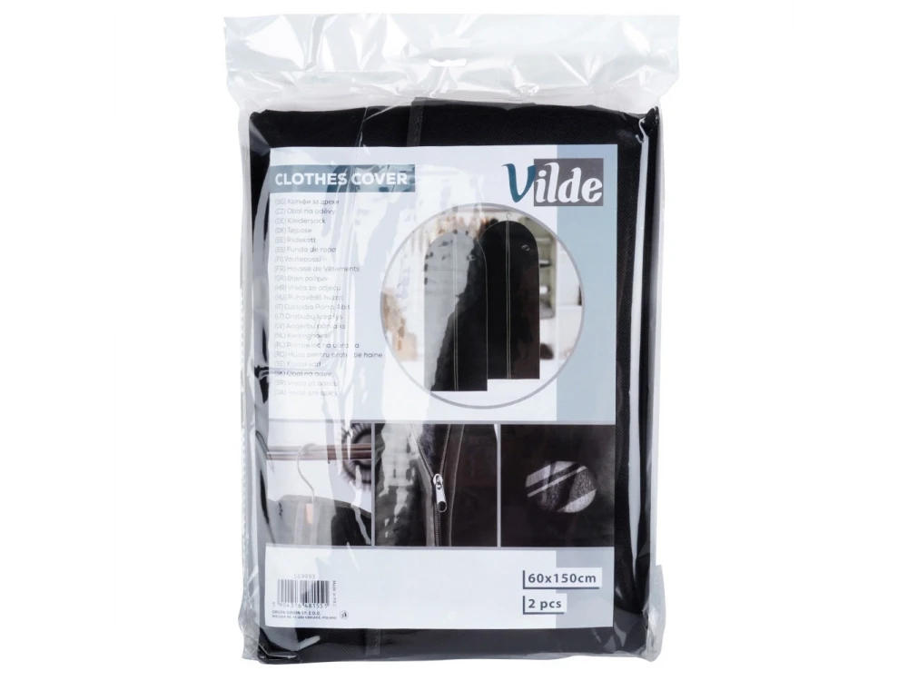 Vilde Hanging Coat Storage Case Fabric, Set of 2pcs, Black