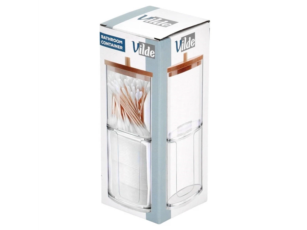 Vilde 2-Tier Cotton Bud & Cotton Case with Bamboo Lid