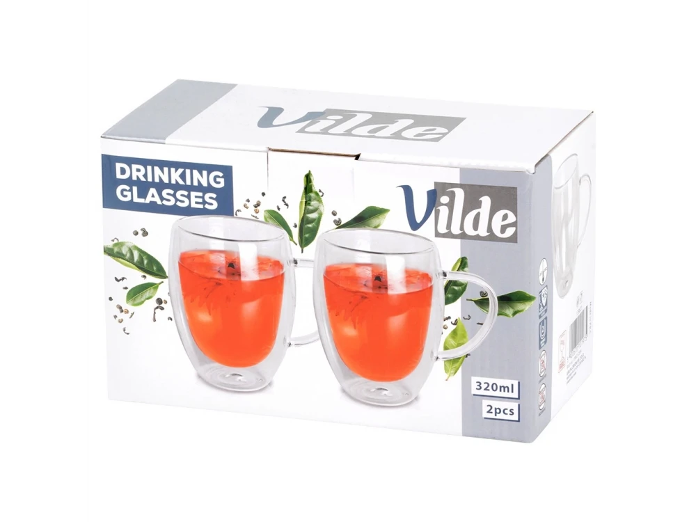 Vilde Premium Double Walled Glass, Cappuccino / Latte Macchiato Cups Set of 2 370ml Made of Double Borosilicate Glass,