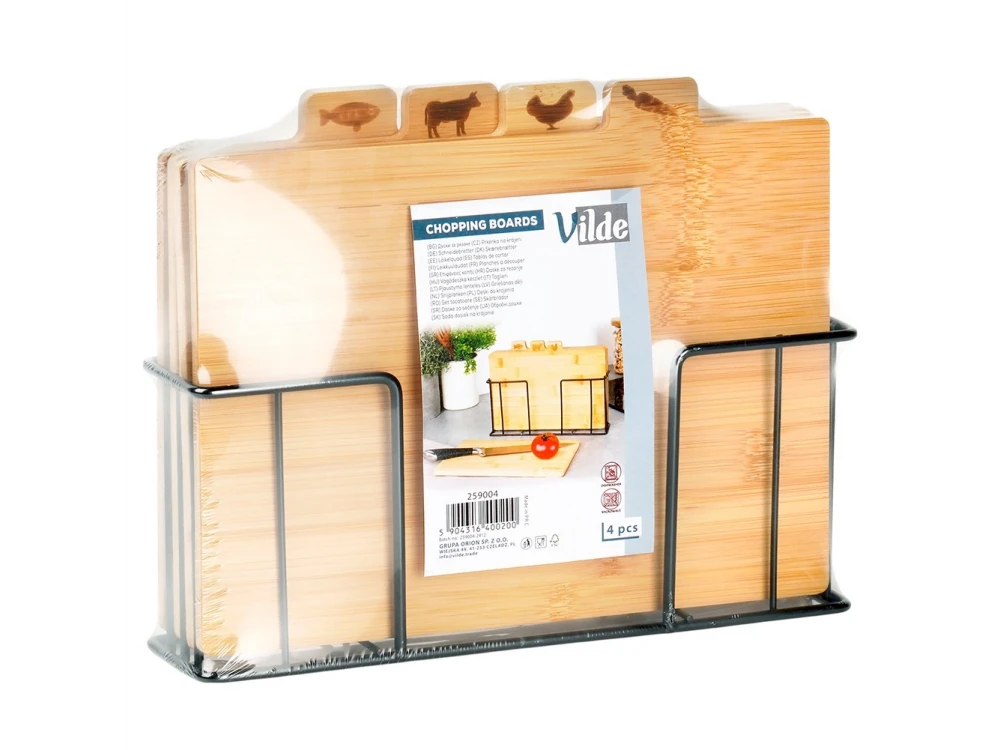 Vilde Premium Chopping Boards Bamboo with Stand, Σετ 4 Επιφάνεις Κοπής από Μπαμπού 28x20cm με Σταντ
