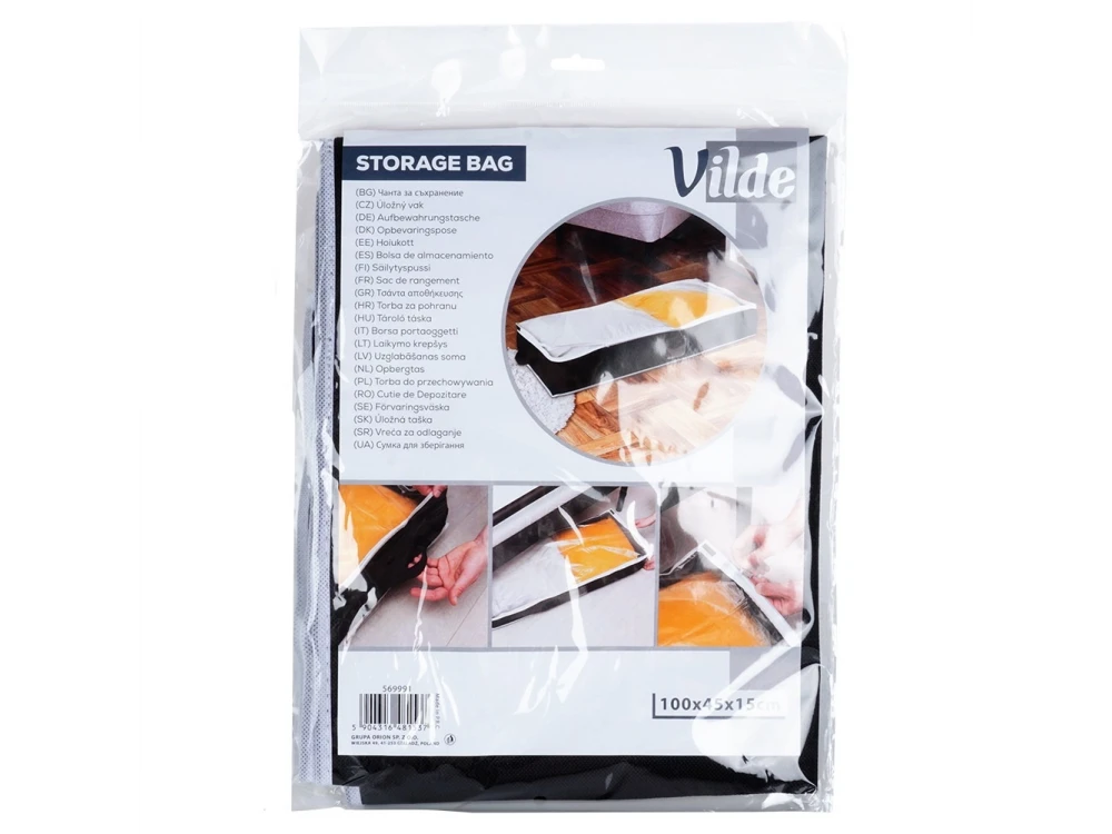Vilde Fabric Clothes Storage Bag 67L 100x45x15cm with Window, Black