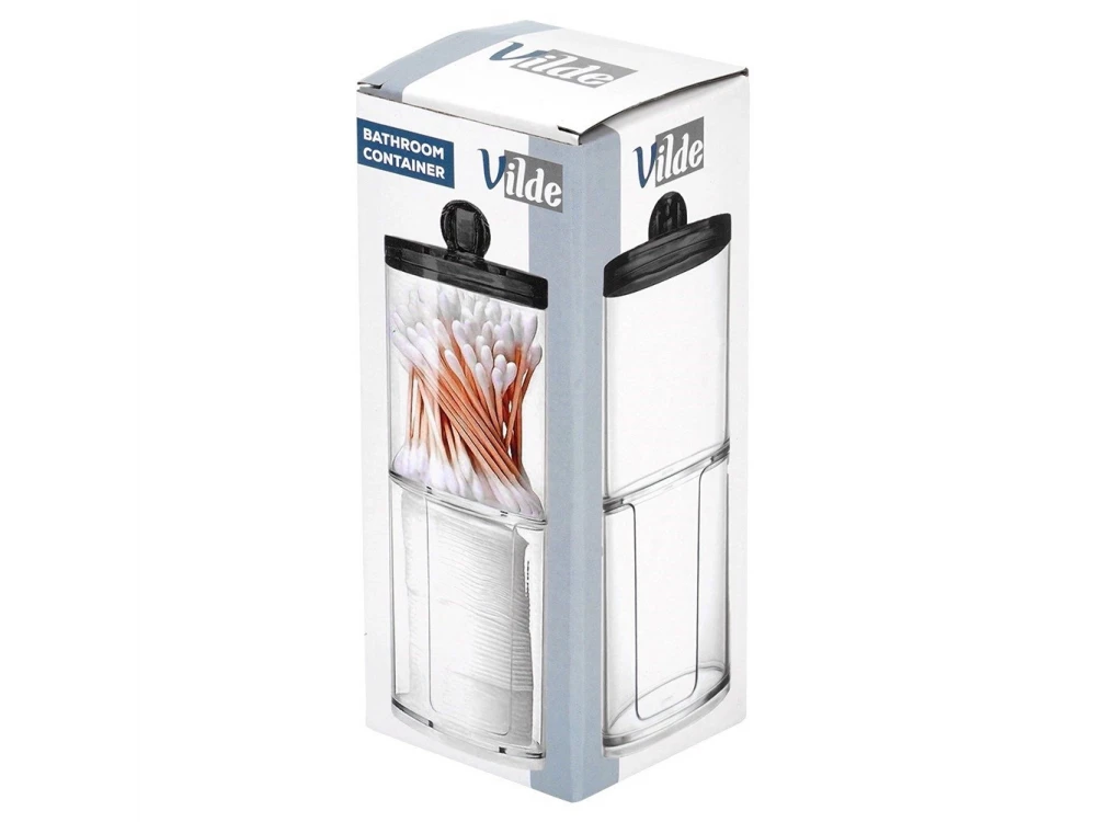 Vilde 2-Tier Cotton Swab & Cotton Pad Case with Lid Black