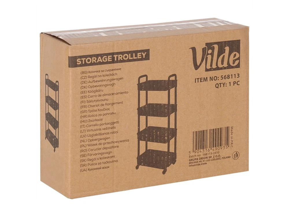 Vilde Trolley / Storage Rack with 4 Shelves 86x30x21cm, Black