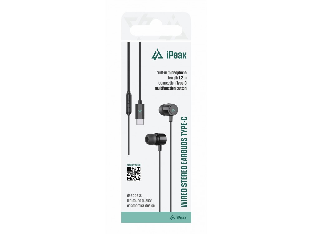 iPEAX Stereo Ακουστικά USB-C με Μικρόφωνο, 10mm drivers & One-button control, Black
