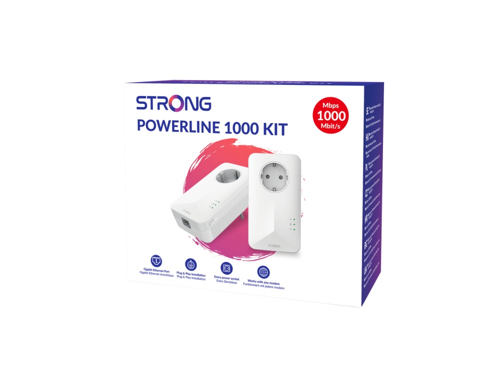 Strong Powerline 1000 Duo, Powerline Διπλό για Ενσύρματη Σύνδεση με Passthrough Πρίζα και Θύρα Ethernet