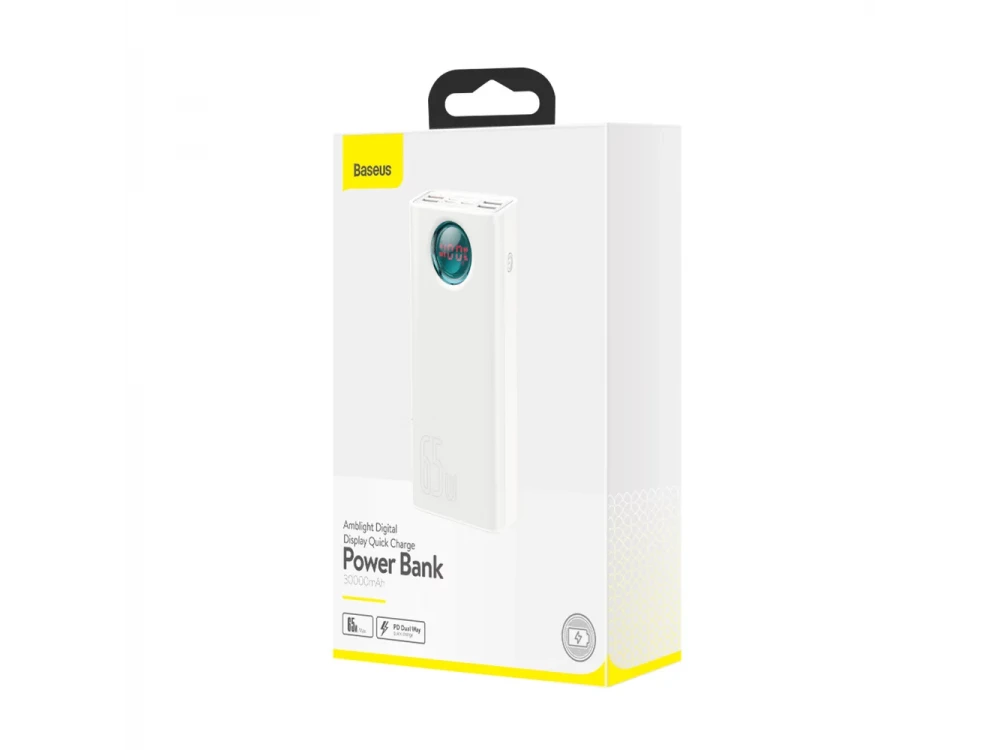 Baseus Amblight Power Bank 30000mAh 65W with 4 USB-A Ports & 1 USB-C Port Power Delivery / Quick Charge 3.0, White