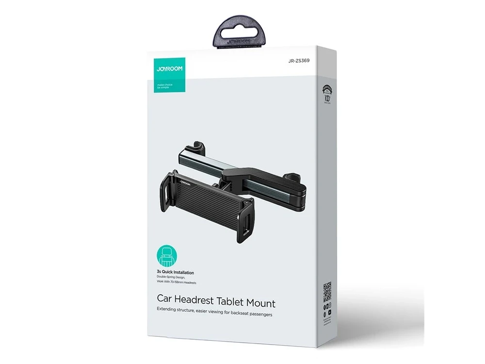 Joyroom JR-ZS203 Tablet Holder for Car Headrest, Car Mobile and Tablet Holder with Arm & Adjustable Hooks, Black