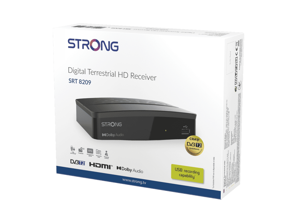 Strong SRT 8209 Terrestrial Receiver DVB-T/T2, Επίγειος Ψηφιακός Αποκωδικοποιητής MPEG4 | Dolby Digital Plus | Full HD & LAN