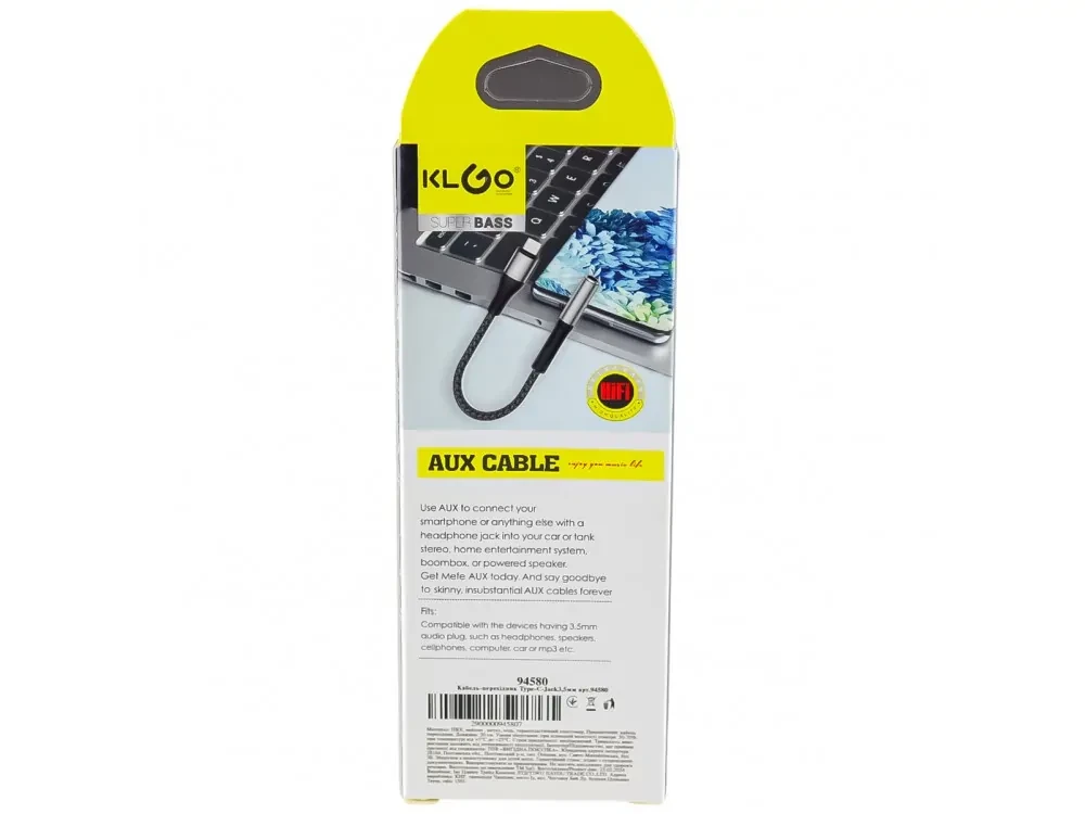 KLGO AUX-6 3.5mm AUX Audio Adapter to Type-C Headphone Adapter 3.5mm Audio Jack Female to Type-C Male with Nylon Braid, Black