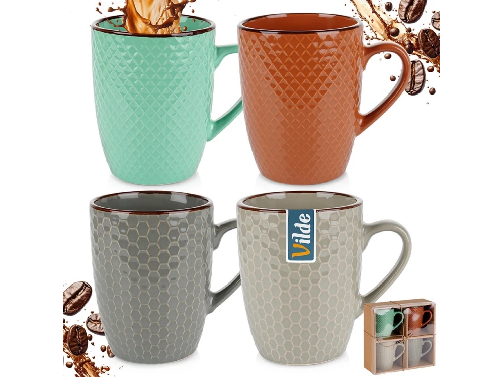 Vilde Premium Mugs Ceramic, Ceramic Mugs set of 4pcs 400ml