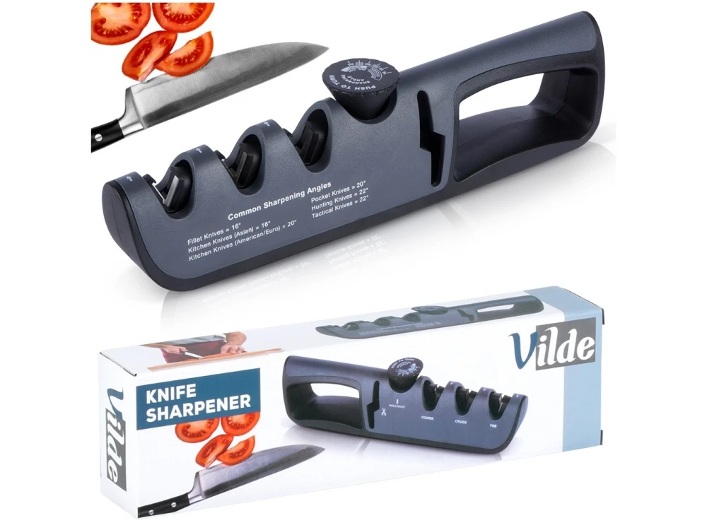Vilde Premium Kitchen Knife Sharpener, Handheld Knife Sharpener with 4 Sharpening Levels, Black
