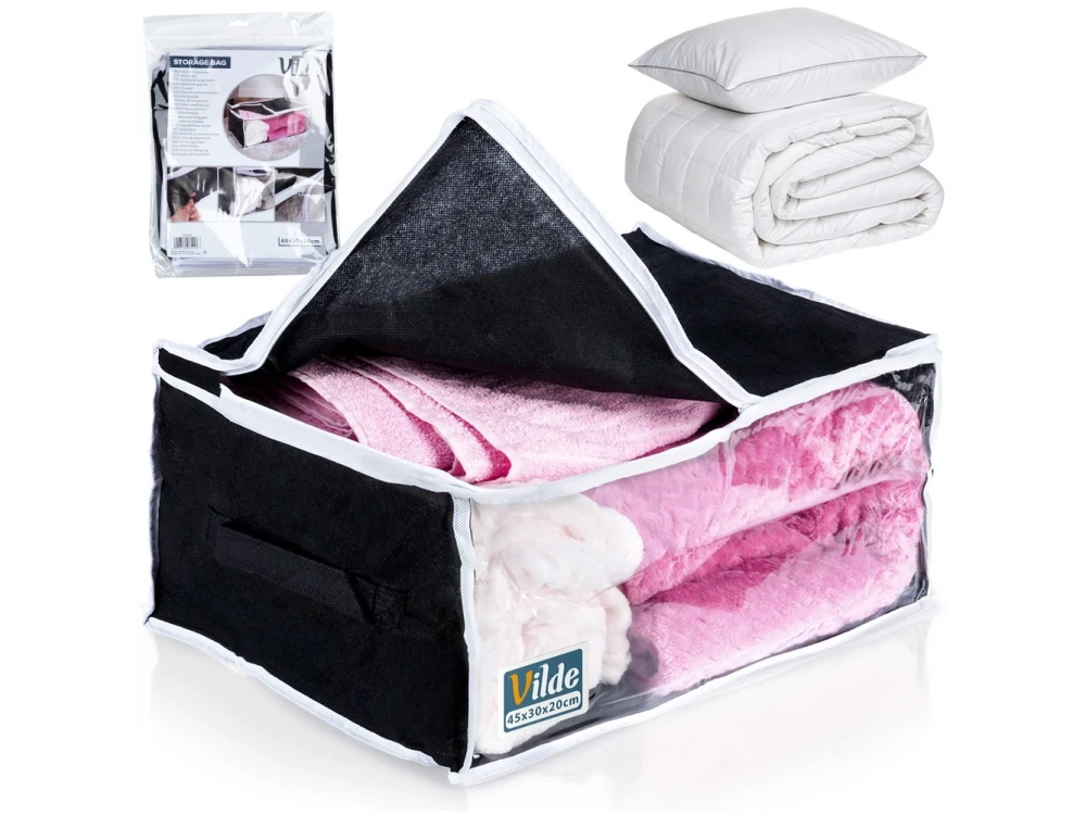 Vilde Fabric Clothes Storage Bag 27L 45x30x20cm with Window, Black