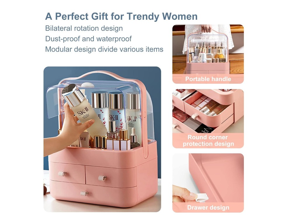 AJ Cosmetics & Jewelry Storage Box, Oργανωτής Κοσμημάτων & Καλλυντικών, 34x26, Light Peach