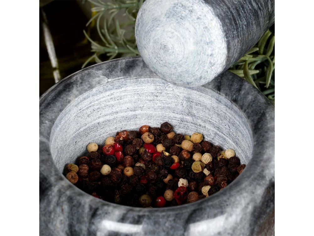 Vilde Mortar and Pestle Set Made of Natural Granite, 11cm Diameter, Granite Black