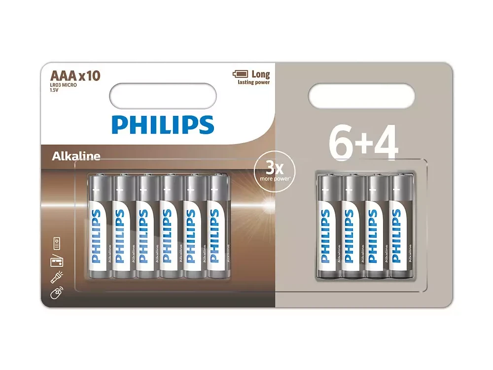 Philips AAA Long Lasting Power Alkaline Batteries 1.5V LR03, 10pcs.