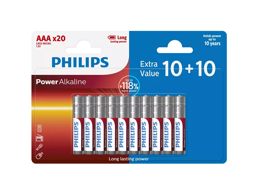 Philips AAA Long Lasting Power Αλκαλικές Μπαταρίες 1.5V LR03, 20τμχ.