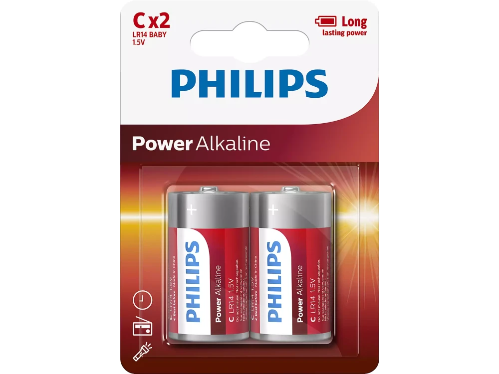 Philips C Power Alkaline Batteries 1.5V LR14, 2pcs.