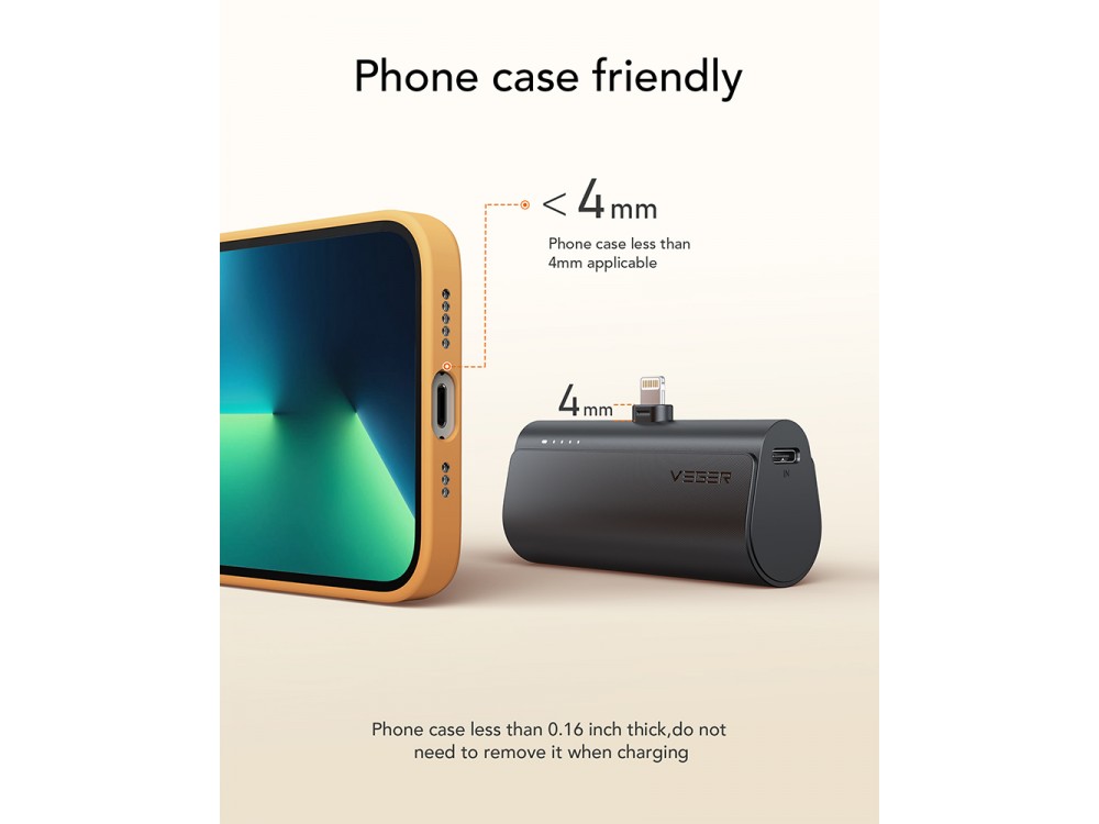 Veger V0556P 5000 PD 22.5W Lightning Mini Power Bank 5.000mAh Power Delivery & QC3.0, Black