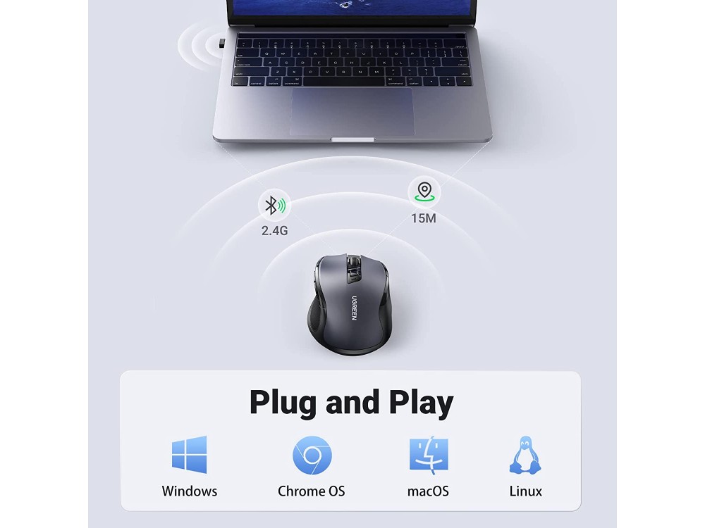 Ugreen MU006 Ασύρματο Ποντίκι, 800-4000 DPI, 6 πλήκτρων, για Android / Windows / Linux / Mac OS - 90545