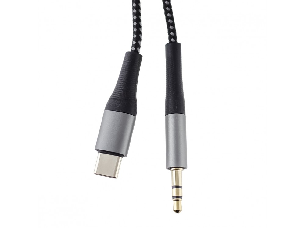 KLGO AUX-3 3.5mm AUX Audio Adapter Male to Type-C 1m Nylon Braided, Black