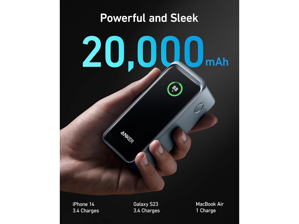 Anker Prime 20000 200W PD USB-C Power Bank 20,000mAh with Smart Digital Display & Power Delivery, Black