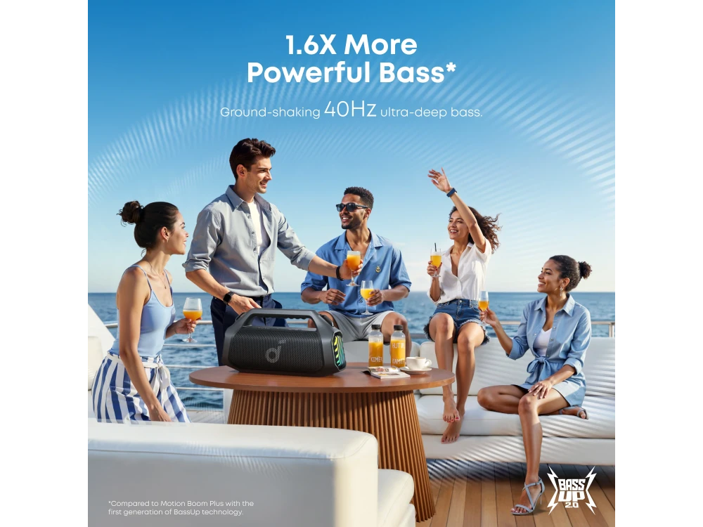 Anker Soundcore Boom 2 Pro Portable Bluetooth Speaker 140W IP68, BassUp 2.0, 2+2 Channels, RGB Lights 20H Playtime, Phantom Black