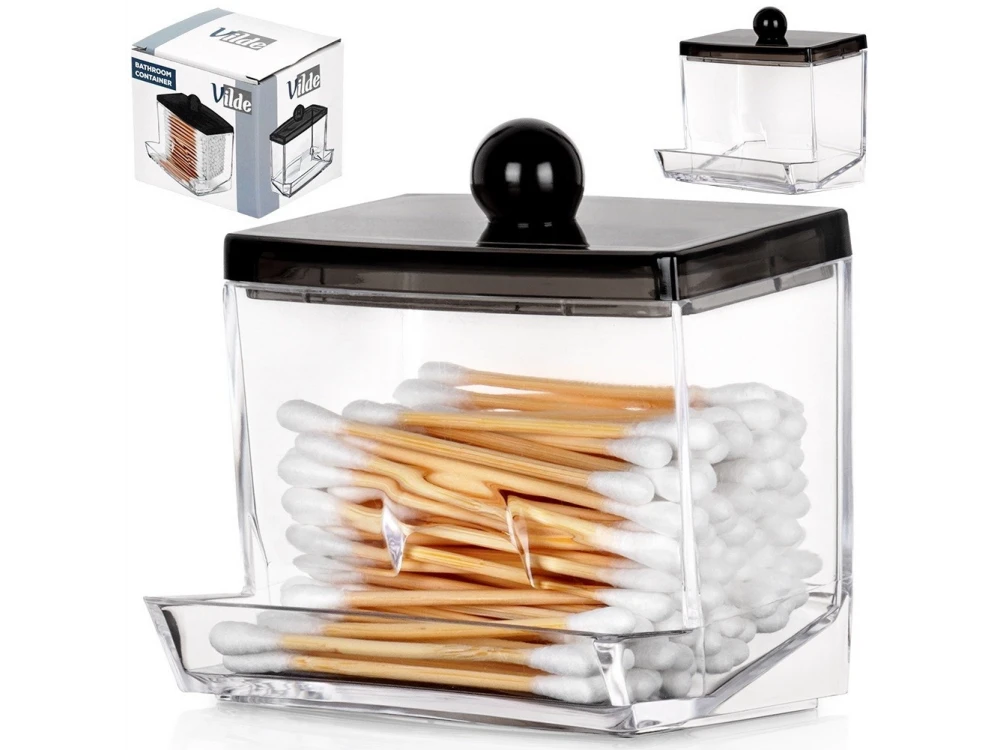 Vilde Cotton Bud & Cotton Case with Lid Black