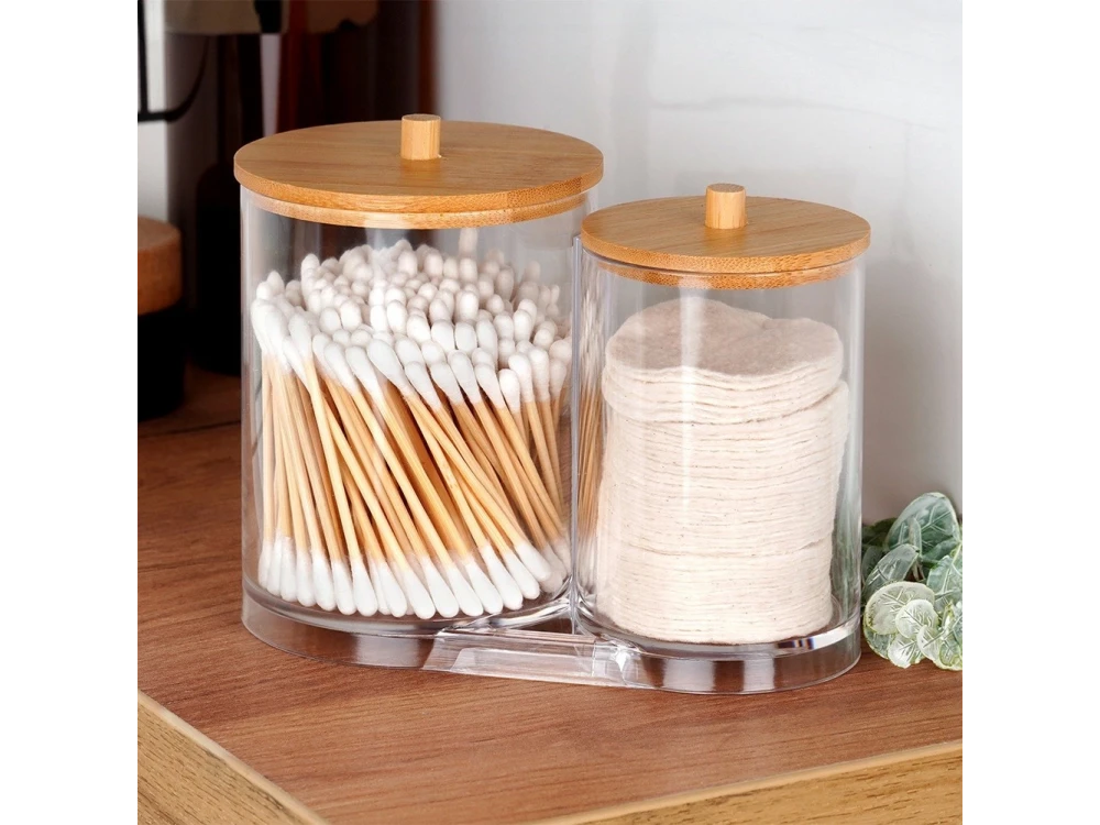 Vilde Double Cotton Swab & Cotton Pad Case with Bamboo Lid