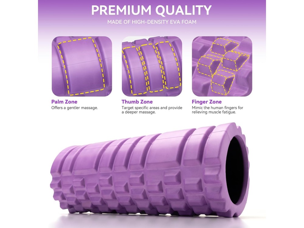 AJ Foam Roller for Muscle Massager, Κύλινδρος Μασάζ 45x14cm, Purple