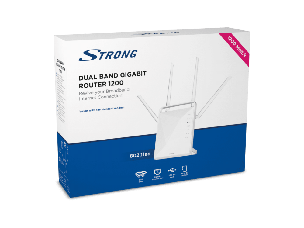 Strong Dual Band Gigabit Router 1200,  Wireless Router Wi-Fi 5, with 4 ports Gigabit Ethernet