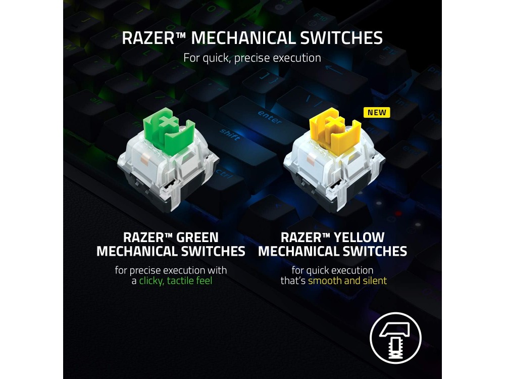 Razer BLACKWIDOW V3, Mechanical Keyboard (Yellow Silent Switches) with Chroma RGB Lighting