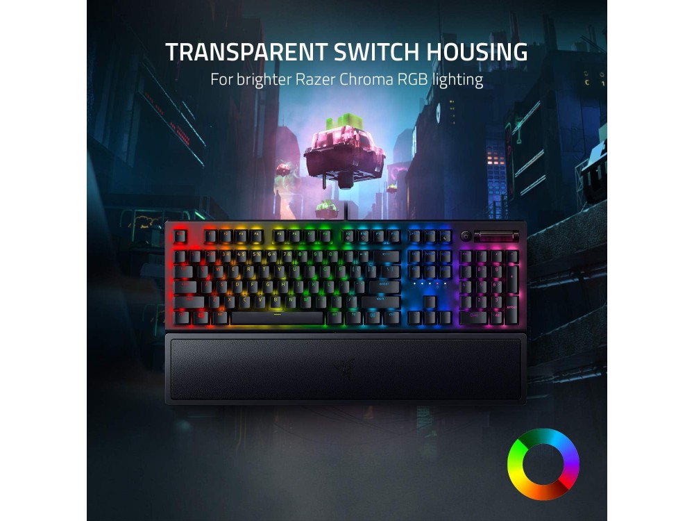 Razer BLACKWIDOW V3, Mechanical Keyboard (Yellow Silent Switches) with Chroma RGB Lighting