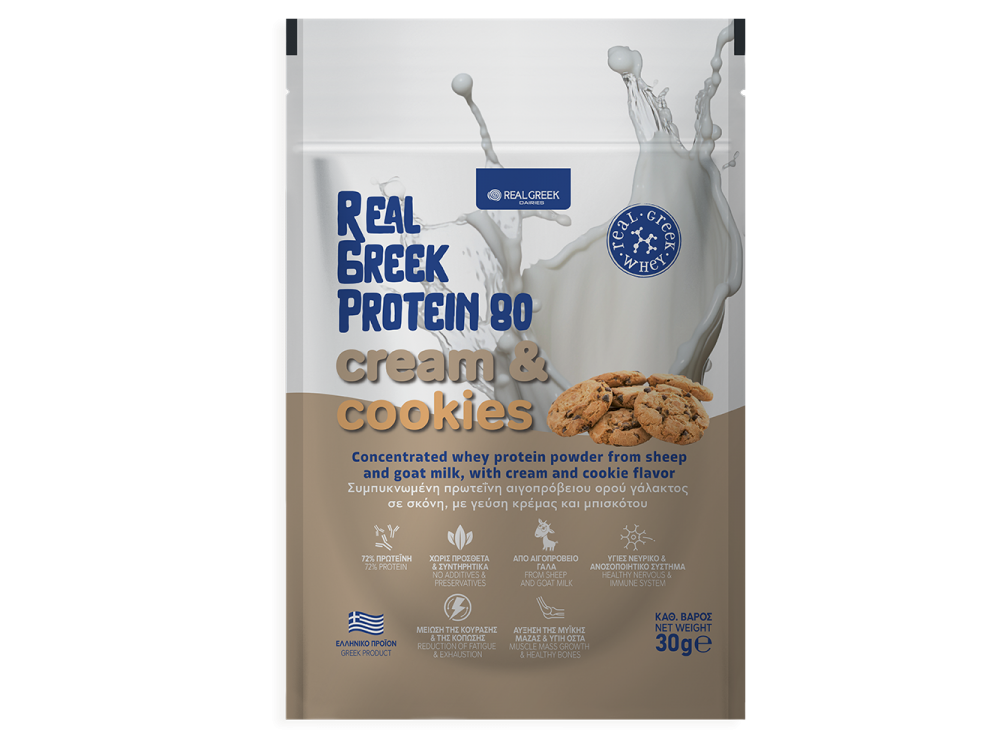 Real Greek Protein, Shot Πρωτεΐνης 72% με Γεύση Cookies & Cream 30g