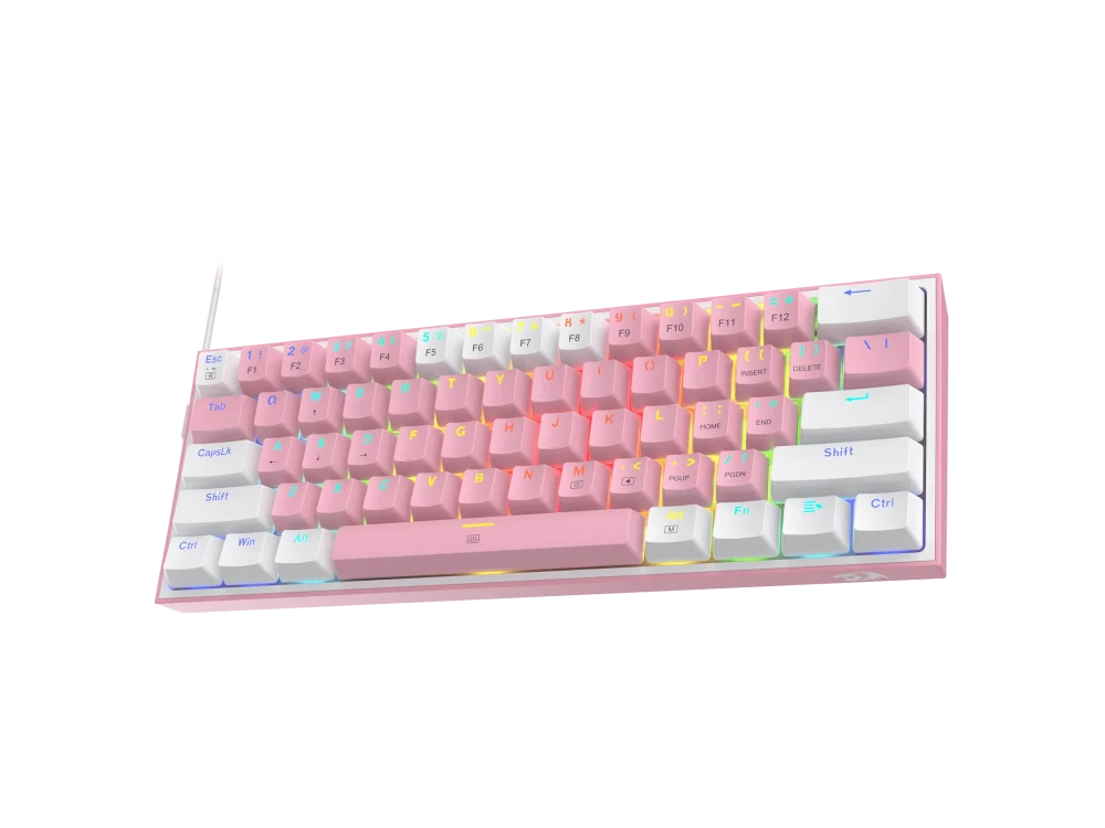 Redragon K617 FIZZ Gaming Mechanical Keyboard (US layout) 60  Keys with Outemu Red Switches & RGB  Lighting, Pink / White
