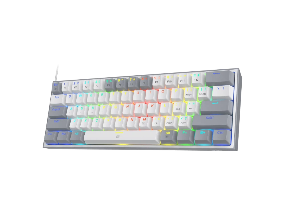 Redragon K617 FIZZ Gaming Mechanical Keyboard (US layout) 60 Keys with Outemu Red Switches & RGB Lighting, White / Grey