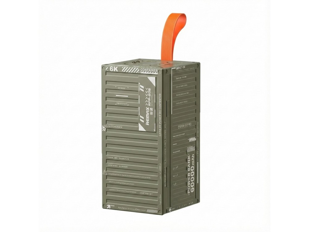 Remax Container 60000 22.5W PD USB-C Power Bank 60,000mAh with Digital Display & Power Delivery, Olive