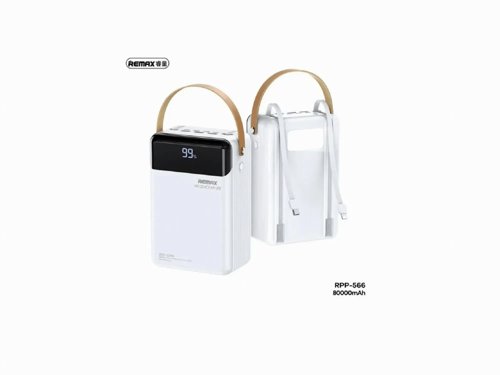 Remax Lesu II 80000 22.5W PD USB-C Power Bank 80,000mAh with Digital Display & Power Delivery, White