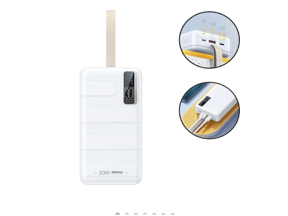 Remax Noah 30000 PD 22.5W USB-C Power Bank with LED Indicator 30,000mAh Power Delivery & QC3.0, White