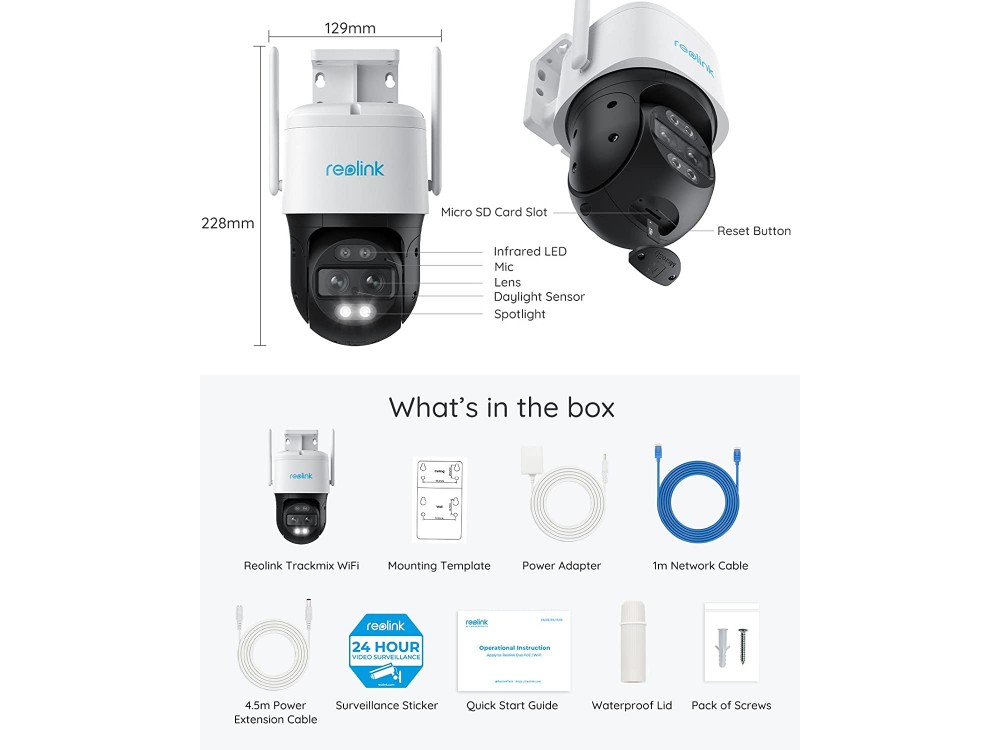 Reolink TrackMix Smart WiFi Ασύρματη Κάμερα Παρακολούθησης 2K, Pan/Tilt/Zoom με Αμφίδρομη Επικοινωνία & Φακό 2.88mm