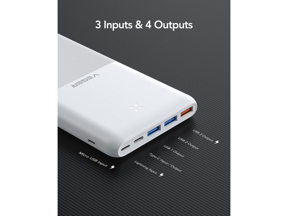 Veger S22 Power Bank 20000mAh 20W με 3*USB-A και 1*USB-C Power Delivery / Quick Charge 3.0 - Λευκό