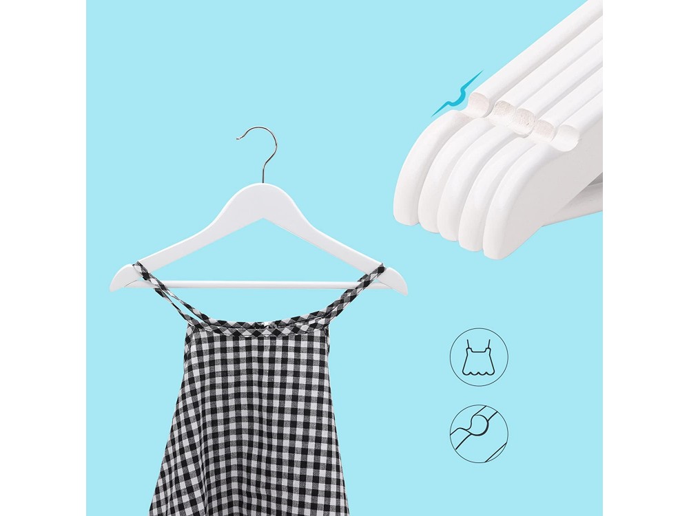 Songmics Children's Clothes Hangers Solid Wood, Pack of 20, with Bridge and Notches, White